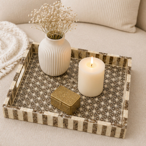 Wholesale Handmade Mother of Pearl Inlay Decorative Tray Starburst Pattern Capiz Shell Serving Platter for Luxury <b>Home</b> Decor - Product Image 4