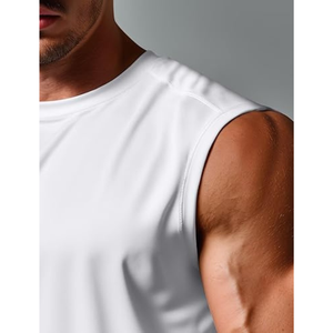 Camiseta sin Mangas para Hombre, Blanca, Cuello Redondo, Color Sólido, Tejida en Poliéster, Transpirable, Informal, para Gimnasio y Entrenamiento - Product Image 4