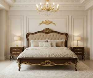 Traditional King Size Bedroom <b>Set</b> with Tufted Leather Bedroom and Matching Nightstands in Antique Style For Home Villa Wedding - Product Image 4