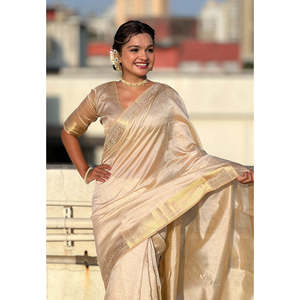 Elite Weaves Chickoo Tussar <b>Silk</b> Saree with Zari Woven Border Traditional Indian <b>Shawl</b> 450g - Product Image 1