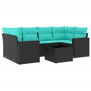 Juego de sofás de patio de ratán sintético negro de 7 piezas con cojines, elegantes muebles de exterior - Product Image 2