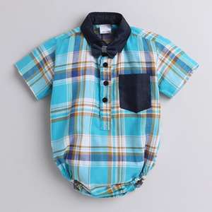 Polka Tots Chemise Demi Manches Barboteuse Col Denim Poche Denim-Bleu - Product Image 1