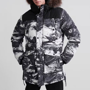 Veste d'hiver longue à capuche pour homme avec garniture en fourrure, impression par sublimation, coupe-vent, rembourrée de duvet, style décontracté - Product Image 5