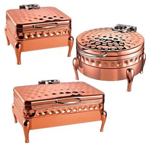 Plat à chafing en cuivre haut de gamme avec couvercle décoratif, support à combustible et support en fer pour la restauration, les buffets, les mariages et le service de repas - Product Image 5