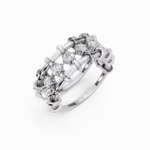 Luxury 14K Gold Single Row Floating Round Lab Grown Diamond <b>Dainty</b> Stacking <b>Ring</b> Chic <b>Ring</b> Set Gilded Lattice Diamond Link Band - Product Image 3