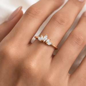 Anillo de Oro Sólido de 14K, Oro Amarillo, Diamante Cultivado en Laboratorio, Corte Marquesa, Anillo de Boda, Anillo Apilable para Novia, Anillo de Promesa Delicado - Product Image 4