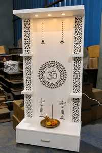 Modern Tabletop Wooden <b>Mandir</b> with LED Lights and Storage Drawer Luxury White Rectangle Pooja Temple Unit for Living Room - Product Image 4
