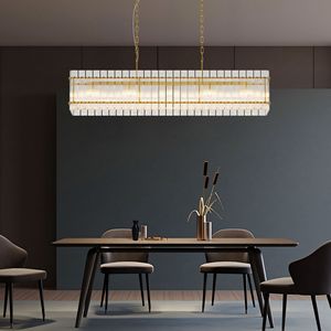 Lampadario Contemporaneo a 10 Luci in Cristallo Dorato, Lampada a Sospensione Moderna Rettangolare - Product Image 3