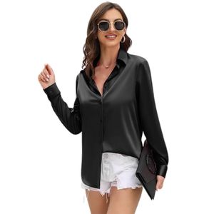 Ladies Satin Leopard Blouse Soft Silky Button Front Shirt <b>Long</b> Sleeve Relaxed Fit Elegant Casual <b>Top</b> Custom Wholesale <b>Women</b> - Product Image 2