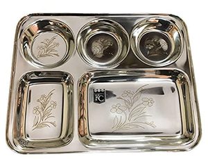 <b>Silver</b> Stainless Steel Divided Serving Tray Snack <b>Dip</b> Bowl Platter Wedding Floral Embossed Eco-Friendly Custom Design - Product Image 2
