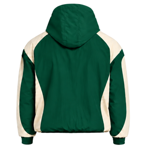 Mens Dark Green Neutral Colorblock Windbreaker <b>Hoodie</b> <b>Lightweight</b> Quarter Zip Pullover Jacket Outdoor Sports Training Wear - Product Image 2