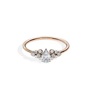 Anillo de compromiso de oro de 14k para mujer con diamante talla pera y engaste floral estilo floral - Product Image 5
