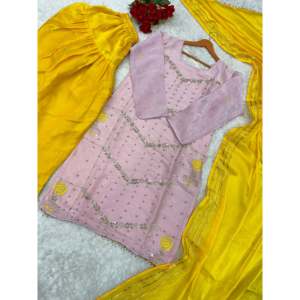 Valam Fashion - Hermoso Salwar Kameez Rosa de Poliéster, Talla L, para Fiestas, con Top, Dhoti y Dupatta, con Elegante Trabajo de Moti - Product Image 6