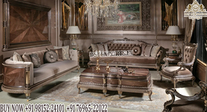 Palace-Inspired <b>Gold</b> Finish Upholstered King <b>Sofa</b> Set European Palace Style Tufted L-Shaped Wooden Living Room Furniture Canada - Product Image 4