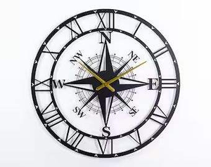 Horloge murale industrielle en acier inoxydable, style Art Déco, chiffres romains, finition vintage, surdimensionnée, design rustique en métal. - Product Image 4