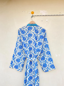 ชุดกิโมโนผ้าไหมยาวสีฟ้าสำหรับผู้หญิงชุดคลุมหรูหราสำหรับฤดูใบไม้ร่วงฤดูใบไม้ผลิ-ผ้าไหมรีไซเคิล - Product Image 3