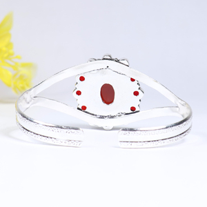 New Arrival 925 Sterling Silver <b>Red</b> Carnelian / <b>Red</b> Opaque Gemstone Sunburst Cuff <b>Bracelet</b> Handcrafted Flower Bangle Jewelry - Product Image 2