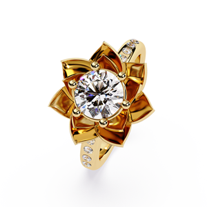 Floral Design Round Cut Diamond <b>Solitaire</b> Engagement <b>Ring</b> 14K 18K Yellow Gold IGI Certified Custom Jewelry Wholesale Supplier - Product Image 3