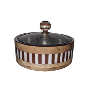 Olla caliente de madera para servir alimentos de calidad exclusiva con tapa de vidrio, cazuela de forma redonda al por mayor - Product Image 1