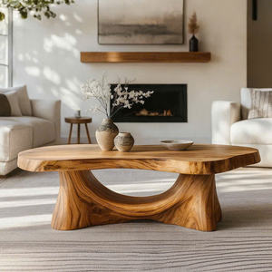 Mesa de Centro de Madera Natural Hecha a Mano de Estilo Moderno Orgánico, Mesa de Centro Escultural con Borde Natural y Decoración Japandi Wabi-Sabi, Pieza Decorativa - Product Image 1
