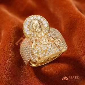 Men's Jesus Moissanite <b>Ring</b> Gold Tone <b>Iced</b> Out Hip Hop Religious Statement <b>Ring</b> Round Baguette Cut Luxury Gift - Product Image 3