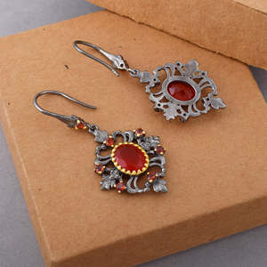 Traditional Designer Natural Red Carnelian Gemstone Solid 925 Sterling <b>Silver</b> Bezel Setting Fine <b>Stud</b> Earrings For Women Gifting - Product Image 2