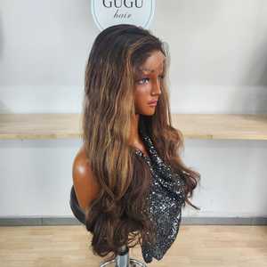 Perruque Lace Front en Cheveux Vierges Vietnamiens Longs Ondulés, Double Drawn, Haute Densité, avec Closure 5x5 Transparente, Sans Colle, Noire - Product Image 2