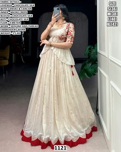 Lehenga Choli de créateur pour tenue de soirée, confectionné, avec détails du tissu du Lehenga en soie chocolat, longueur 41, doublure en micro-crêpe. - Product Image 2