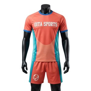 Men Coral Turquoise Sublimated Netball Jersey Shorts Set Polyester <b>Athletic</b> Performance Team Sports Wear Competition Apparel - Product Image 1