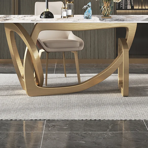 Pedestal Metal Luxury Modern Dining Set, Luxury Dining <b>Table</b> With Marble Top Spacesave Dining <b>Table</b> - Product Image 5