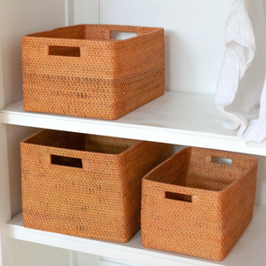 Natural Rattan Storage <b>Baskets</b> Rectangle With Handles For Clothings Neatening Simple Style Refined Natural Rattan <b>Breads</b> <b>Baskets</b> - Product Image 1