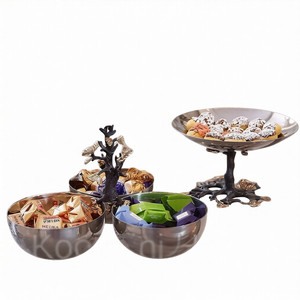 Shiny Polished Set of 2 Home Decorative Bowl Stainless Steel Aluminum Metal <b>Tree</b> <b>Branch</b> Shape Design Bowl - Product Image 1