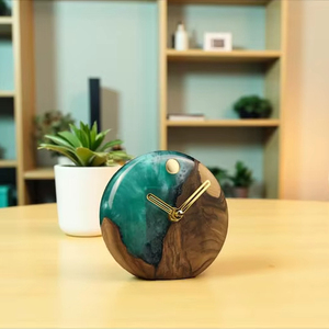 Classic Luxury Epoxy Resin & Wooden <b>Table</b> <b>Clock</b> Gifting Home Decor Handmade Customized Ocean Design Restaurants - Product Image 1