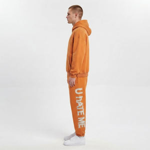<b>Mens</b> Heavyweight Orange Hoodie Jogger Set Custom Embroidery Oversized Streetwear Tracksuit Manufacturer - Product Image 2