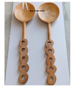 Ensemble de saladiers en bois vintage avec logo personnalisé, style américain, écologique, passe au lave-vaisselle, outils à salade à long manche - Product Image 6