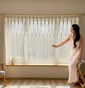 Macrame leaf <b>curtains</b> hanging on arc windows, Macrame Closet <b>Curtain</b>, Long Macrame <b>Curtain</b>, <b>Curtain</b> for Living Room - Product Image 2