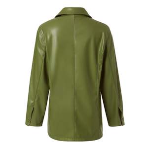 Blazer en similicuir pour femme, style Y2K vintage, veste en PU coupe boyfriend, manches longues, fermeture éclair, broderies en dentelle, streetwear - Product Image 2