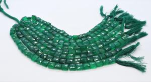 Perles d'onyx vert naturel facettées en forme de chiclet 7,5-8 MM, perles de pierres précieuses d'onyx vert facettées rectangulaires à forage droit, onyx vert - Product Image 5
