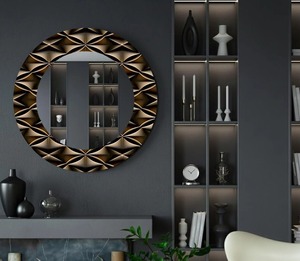 Round Handmade Contemporary Wall <b>Mirror</b> with 3D Geometric Diamond-Quilted Bronze Frame From REHMAN <b>CRAFT</b> - Product Image 3