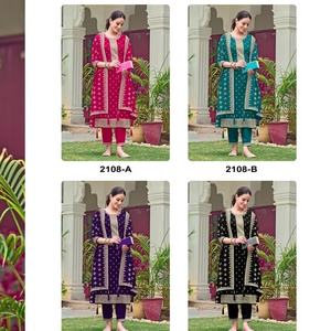 Elegante Conjunto de Kurti de Chifón Bordado Reversible y Elástico de Estilo Moderno con Dupatta |   Traje de Diseñador con Bordado Khatli |   Fiesta - Product Image 1