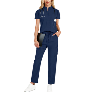 Ensemble de tenue médicale pour femmes, haut à manches courtes, pantalon droit, polyester/coton, vêtements de travail pour les soignants dans les hôpitaux et les cliniques - Product Image 1