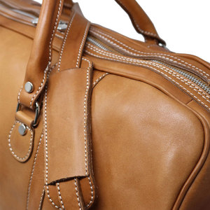Genuine <b>Leather</b> Duffle <b>Bag</b> Men Solid Color Zipper Closure Casual Travel <b>Bag</b> 30-40L Capacity <b>Soft</b> Handle Adjustable Strap - Product Image 6