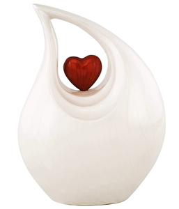 Urnes funéraires pour adultes en forme de larme verte antique avec cœur rouge, en métal laiton/aluminium - Product Image 4