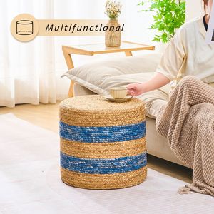 Pouf Contenitore Quadrato in Giacinto d'Acqua Intrecciato a Mano per Arredamento e Seduta - Product Image 6