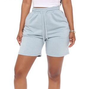 Shorts de survêtement en polaire pour femme, taille haute, cordon de serrage, taille élastique, décontracté, pour la détente et le sport, vente en gros OEM, multicolores - Product Image 2