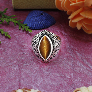 Anillo Clásico de Ojo de Tigre Natural, Anillo de Estilo Suroeste con Gema Marrón Dorado, Joyería Boho - Product Image 5