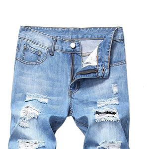 Jean en denim tissé en coton pour homme, style tendance, taille mi-haute, coupe droite, respirant, brodé, décontracté, été, délavage chimique, meilleur rapport qualité-prix - Product Image 5