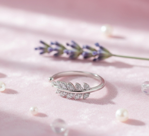 Romantic Leaf Design Ring With Brilliant Cut Stones 925 Silver For Women adjustable Clasp - Product Image 2