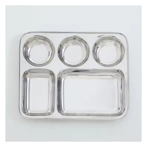 Assiette rectangulaire Thali en acier inoxydable à 5 compartiments, faite à la main pour adultes et enfants, idéale pour les hôpitaux et la maison - Product Image 2