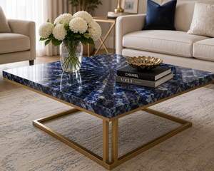Table basse en agate naturelle Art Déco, écologique, bleue, de luxe, faite à la main, design Diwali, décoration d'intérieur - Product Image 3